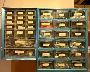 Blue Wall-Mounted Parts Organizer Cabinets with Plastic Drawers Hardware Storage