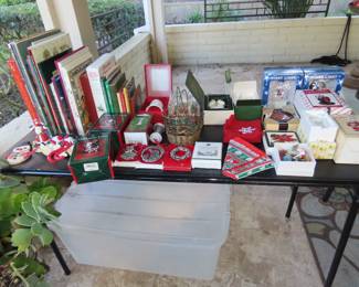 Christmas books and decorations.