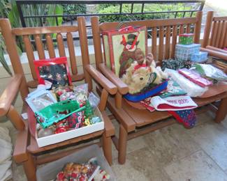 Wooden patio set with Christmas.