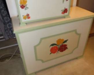 Laundry hamper and storage boxes.