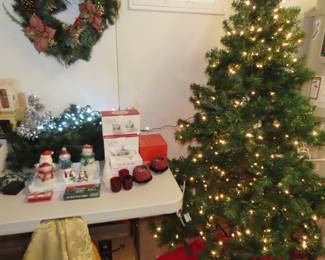 Christmas tree, lights and decorations.