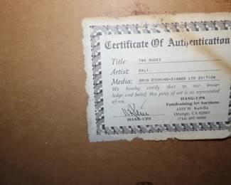 COA for Dali etching.