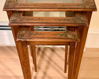 Set of Vintage Nesting Tables with Glass Tops