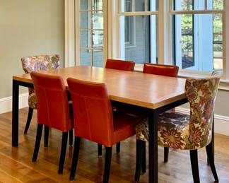 Crate and Barrel Parsons Table, Sasha Chairs and Lowe Dining Chairs