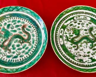 Chinese Famille Verte Dragon Plates