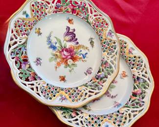 (4) Dresden Handpainted Plates
