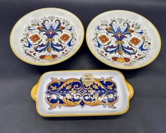 (3) Italian Majolica Hand Painted Plates and Tray