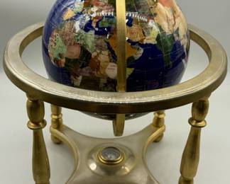 Semi Precious Gemstone Globe w/ Blue Oceans
