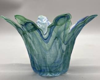 Murano Blown Glass Blue-Green Handkerchief Bowl