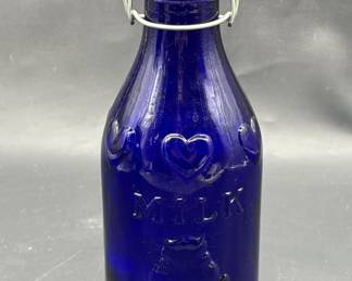 Vintage Cobal Blue Bail Lid Glass Milk Bottle