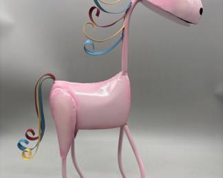 Whimsical Metal Art Pink Unicorn Sculpture