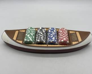 Unique Canoe Poker Chip Holder w/ Poker Chips