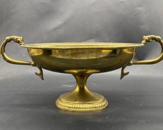 Footed Brass Centerpiece Bowl w/ Dragon Handles