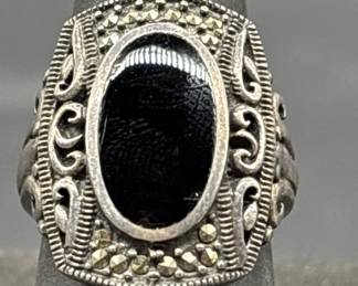 Sterling w/ Black Onyx Ring, Size 7.5, TW 11.47g