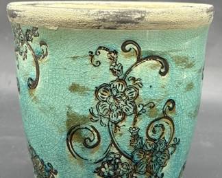 Aqua Planter w/ Gold Scroll Design