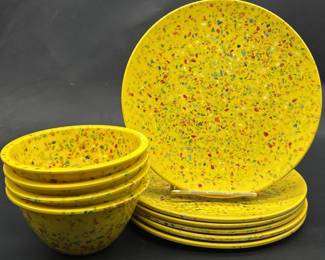 (10) ZAK Melamine Yellow Confetti 6-Plates 4-Bowls
