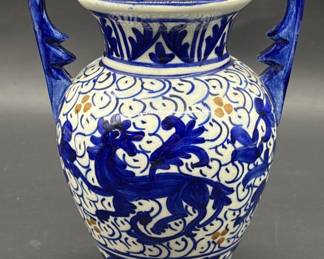 Spanish Majolica Double Handled Urn Vase