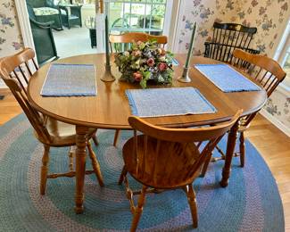Tell City dining room table, 3 leaves, 4 chairs. 