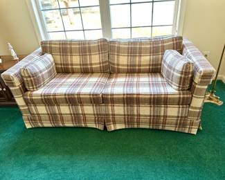 Ethan Allen brown plaid couch
