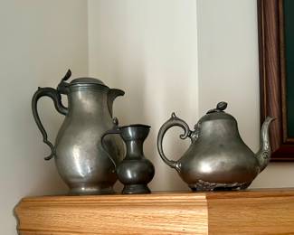 Antique pewter tea pots