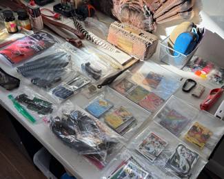 Pokémon cards, hunting accessories 