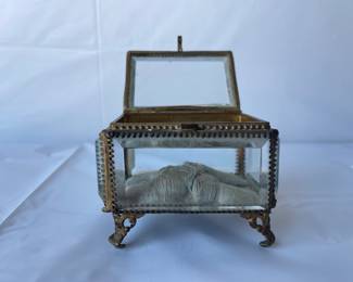 Antique glass and brass jewelry casket