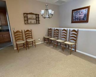 Solid Hard Rock Maple Colonial Early American Ladderback Dining Side Chair w. Rush Seat (set of 6)