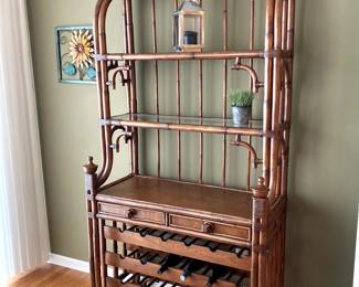 Rattan Baker's Rack with Wine Rack