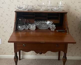 Solid Hardwood Fold Down Desk (Open)                               Crystal Glass Items.