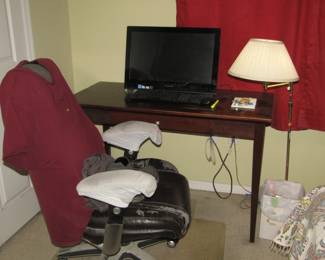 laptop, computer table and chair
