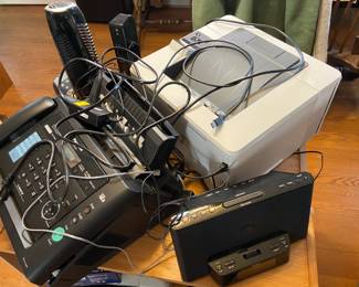 Sale includes 3 printers, a fax machine, Bluetooth radio with IPod deck, Kody box, etc...