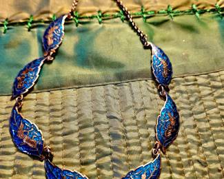 Sterling and blue enameled necklace vintage siam