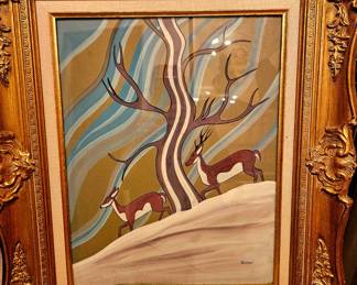 "WINTER", Signed original artist "Yaleah" circa 1935 Santa Fe Indian Art School. Incredible and framed beautifully. 