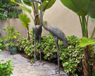 Bronze crane sculptures yard art