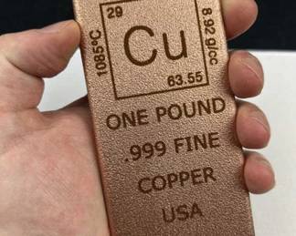 1 Pound .999 Fine Copper Bar