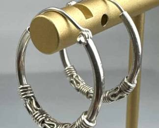 925 Silver Wrapped Rope Design Hoop Earrings