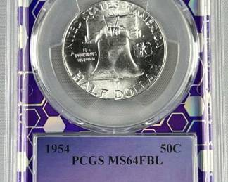 1954 Silver Franklin Half, PCGS MS64FBL