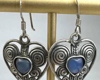 925 Silver Moonstone Heart Dangling French Wire Ea