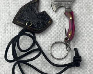 Damascus Steel Mini Hatchet Keychain/Lanyard
