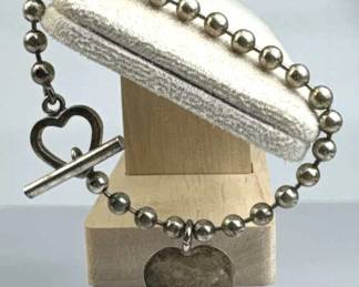 925 Silver Italy Vtg. Ball Bead Heart Charm Toggle
