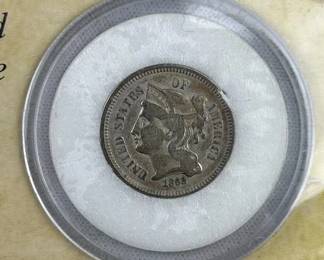 1868 US 3 Cent Nickel, Carded w/ Info
