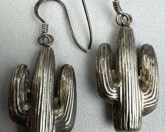 925 Silver Puffy Cactus Dangling French Wire Earri