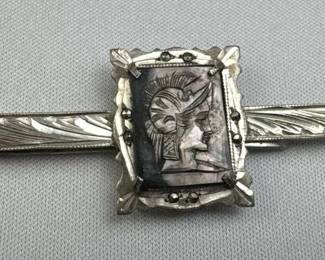 925 Silver Art Deco Warrior Cameo Carved Abalone T