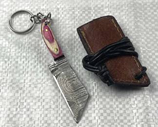 Damascus Steel Mini Tanto Keychain Knife w/ Sheath