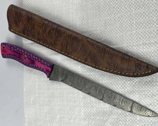Damascus Steel Long Fillet Knife w/ Sheath
