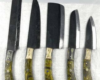 (5) Damascus Steel Chef's Kitchen Knives Set