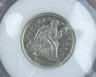 1856 Seated Liberty Silver Dime, Carded w/ Info