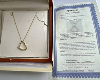 14K Yellow Gold & Diamond Heart Pendant Neckl.