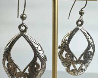 925 Silver Open Filigree Dangle French Wire Earrin