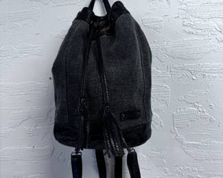 Leather and canvas bucket back pack